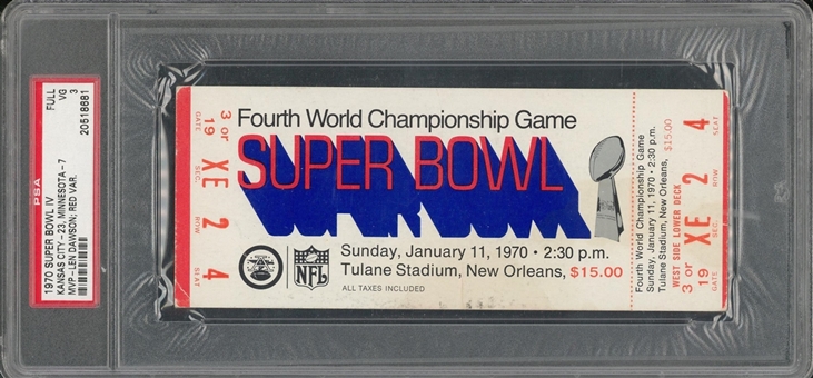 1970 Super Bowl IV Full Ticket, Red Variation - PSA VG 3